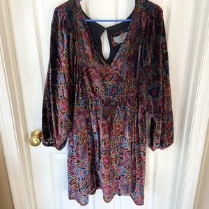 Anthropologie Black and colorful velvet long sleeve dress!